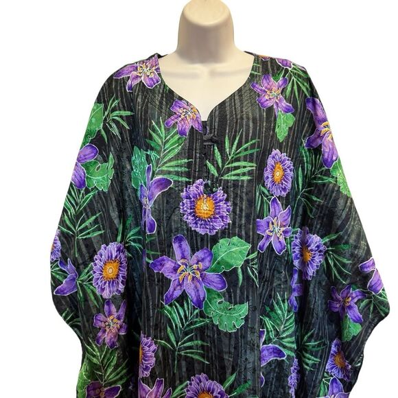 Vintage Simply Basic Mumu House Dress Stunning Vibrant Tropical Floral One Size - Picture 2 of 10